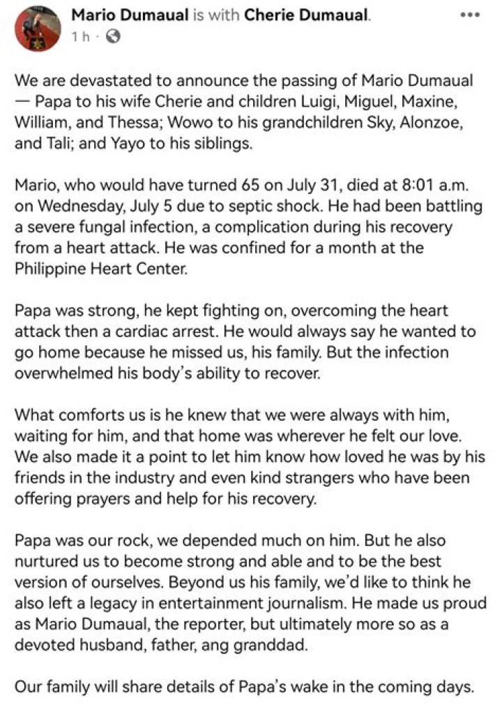 Mario Dumaual Fungal Infection: Died Of Heart Attack